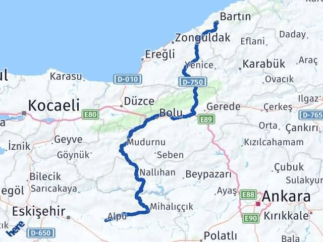 Bartın Alpu Eskişehir Arası Kaç Km - Yol Haritası