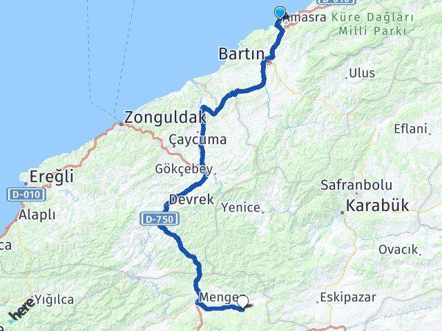 Bartın Amasra Akçakoca Mengen Bolu Arası Kaç Km - Yol Haritası