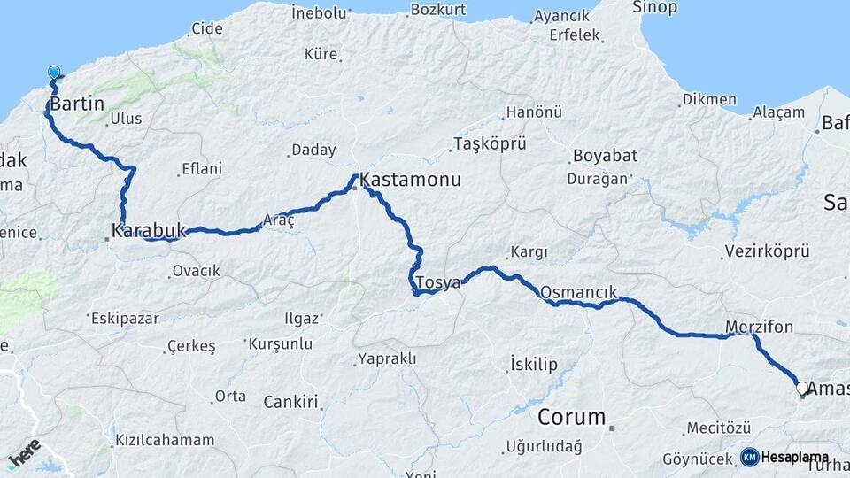 Bartın Amasra Amasya Arası Kaç Km - Yol Haritası