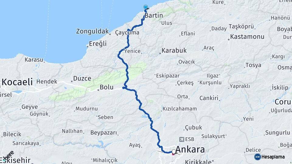 Bartın Amasra Ankara Arası Kaç Km - Yol Haritası