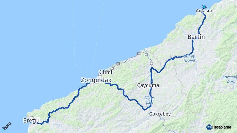 Bartın Amasra Ereğli Zonguldak Arası Kaç Km - Yol Haritası