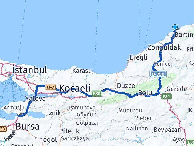 Bartın Amasra Gemlik Bursa Arası Kaç Km - Yol Haritası