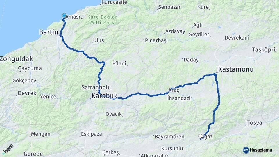Bartın Amasra Ilgaz Çankırı Arası Kaç Km - Yol Haritası