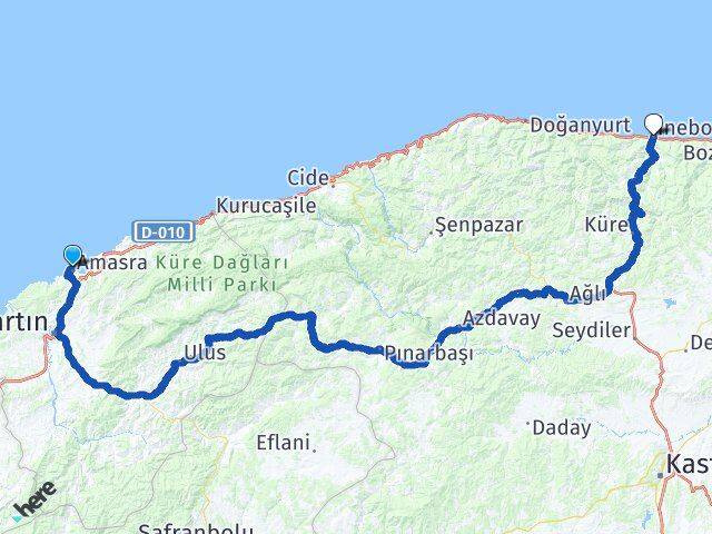 Bartın Amasra İnebolu Kastamonu Arası Kaç Km - Yol Haritası