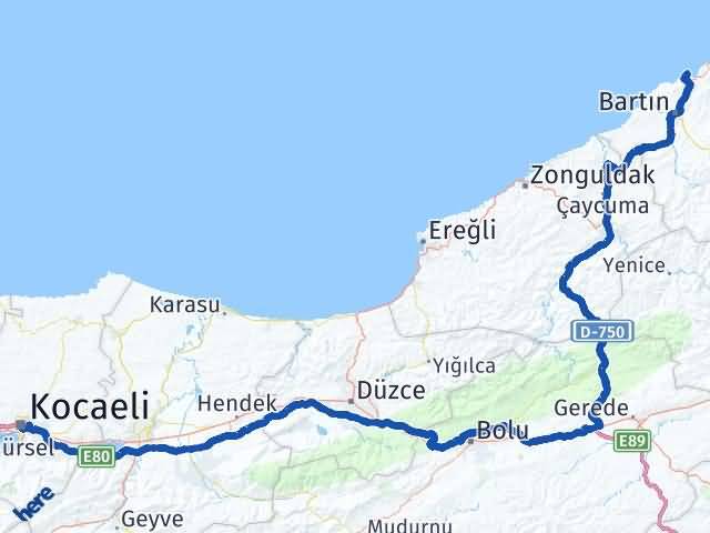 Bartın Amasra Kocaeli Arası Kaç Km - Yol Haritası