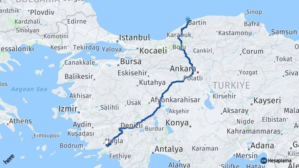 Bartın Amasra Muğla Arası Kaç Km - Yol Haritası
