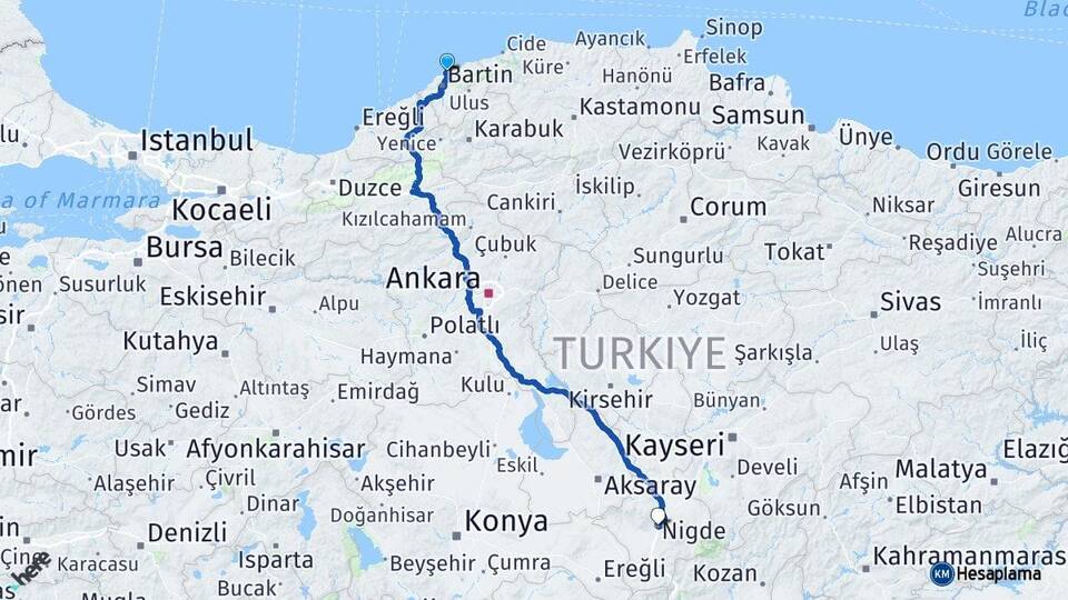 Bartın Amasra Niğde Arası Kaç Km - Yol Haritası