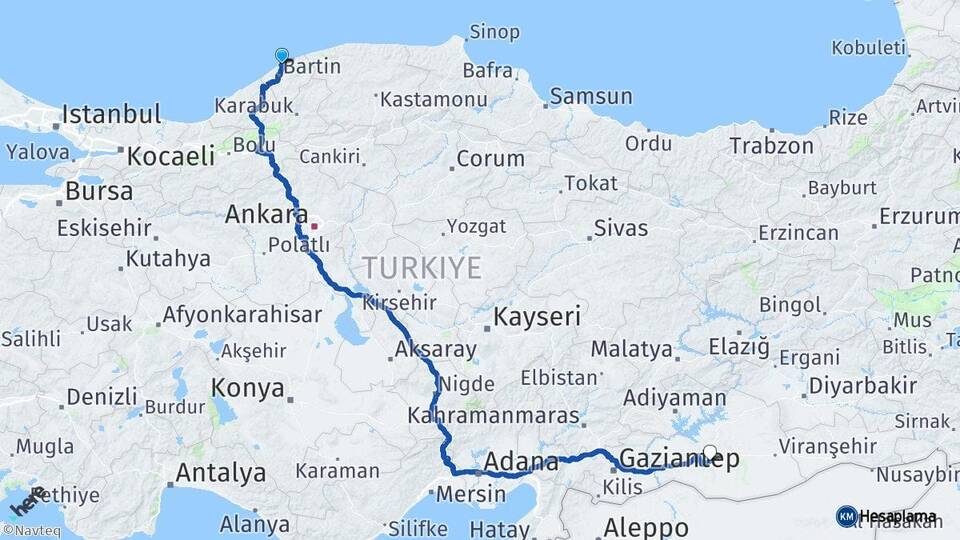 Bartın Amasra Şanlıurfa Arası Kaç Km - Yol Haritası