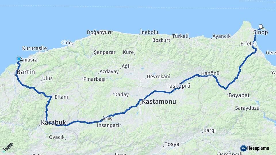 Bartın Amasra Sinop Arası Kaç Km - Yol Haritası