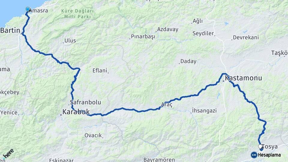 Bartın Amasra Tosya Kastamonu Arası Kaç Km - Yol Haritası
