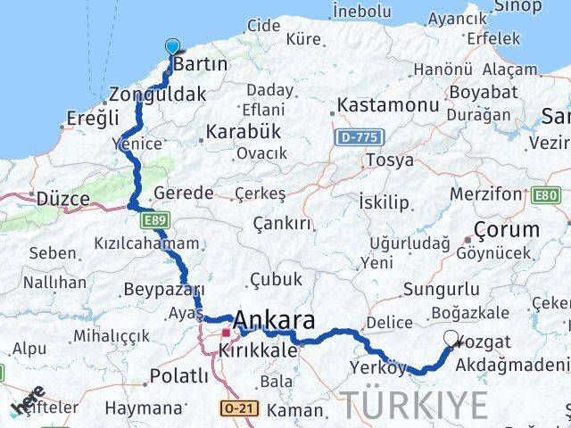 Bartın Amasra Yozgat Arası Kaç Km - Yol Haritası