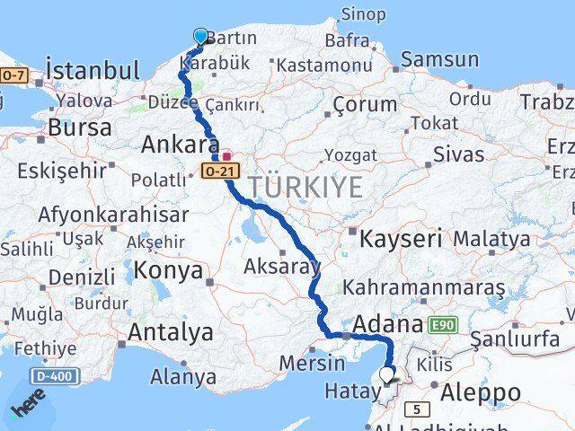 Bartın Antakya Hatay Arası Kaç Km - Yol Haritası
