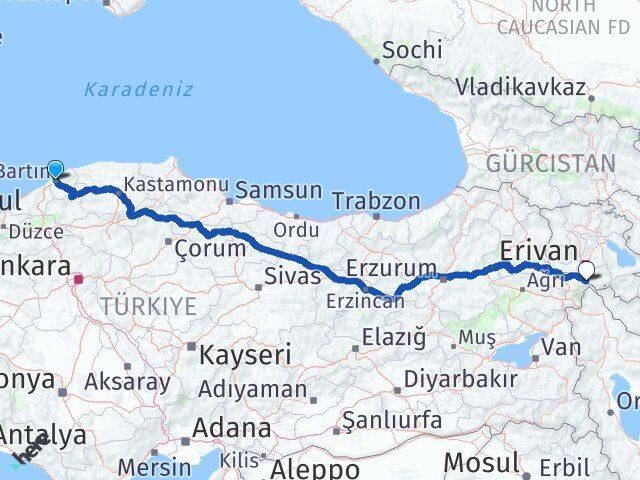 Bartın Aralık Iğdır Arası Kaç Km - Yol Haritası
