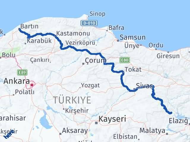 Bartın Arapgir Malatya Arası Kaç Km - Yol Haritası