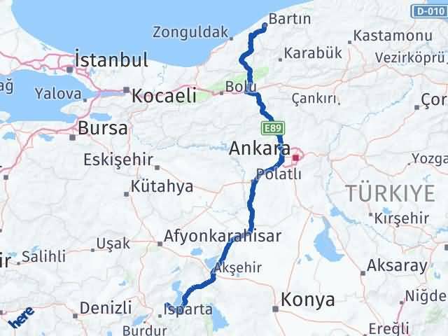 Bartın Atabey Isparta Arası Kaç Km - Yol Haritası