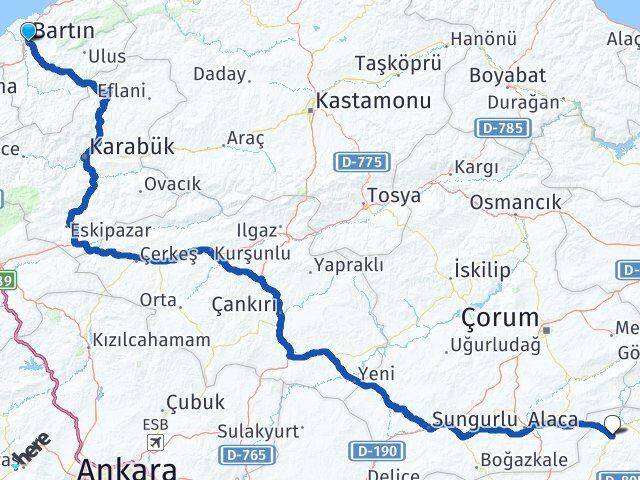 Bartın Aydıncık Yozgat Arası Kaç Km - Yol Haritası