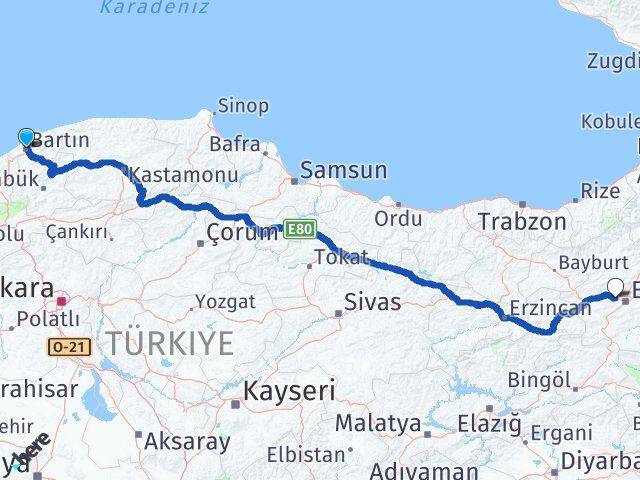 Bartın Aziziye Erzurum Arası Kaç Km - Yol Haritası