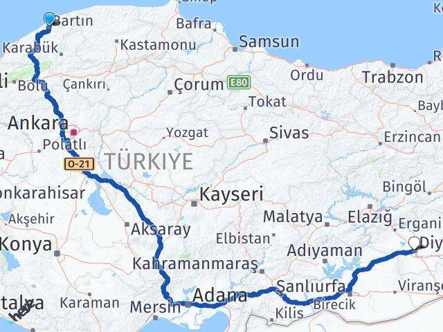 Bartın Bağlar Diyarbakır Arası Kaç Km - Yol Haritası
