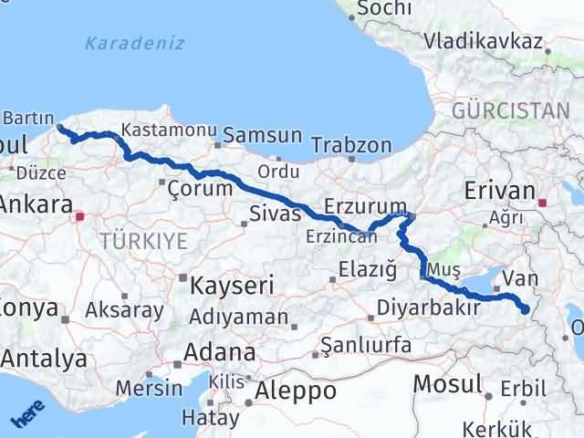 Bartın Başkale Van Arası Kaç Km - Yol Haritası