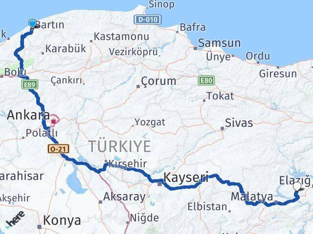 Bartın Baskil Elazığ Arası Kaç Km - Yol Haritası