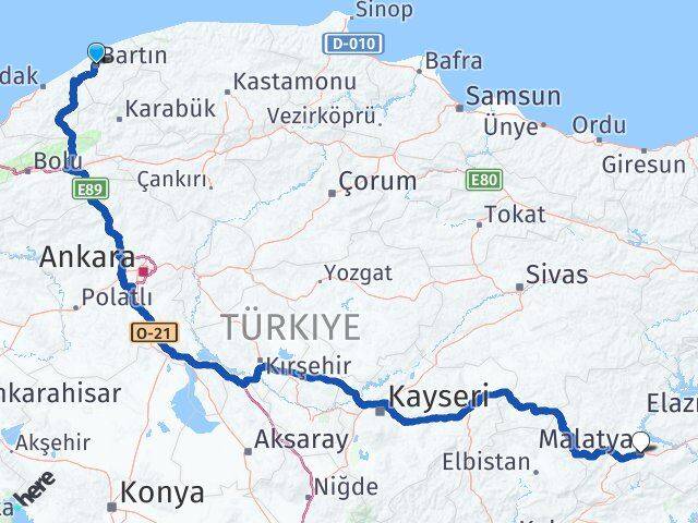 Bartın Battalgazi Malatya Arası Kaç Km - Yol Haritası