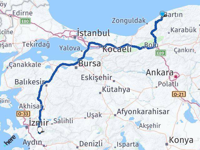 Bartın Bayındır İzmir Arası Kaç Km - Yol Haritası