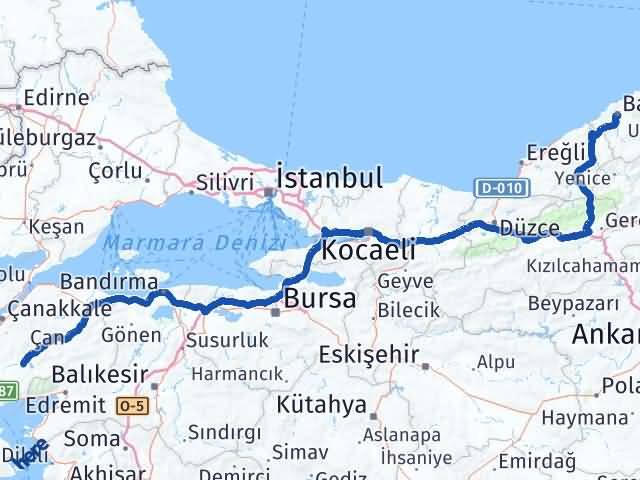 Bartın Bayramiç Çanakkale Arası Kaç Km - Yol Haritası