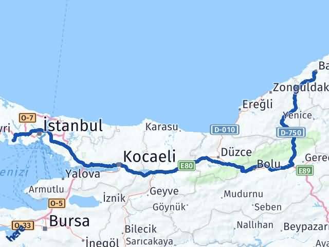 Bartın Beylikdüzü İstanbul Arası Kaç Km - Yol Haritası