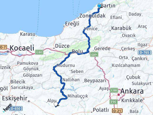 Bartın Beylikova Eskişehir Arası Kaç Km - Yol Haritası