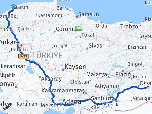 Bartın Bismil Diyarbakır Arası Kaç Km - Yol Haritası