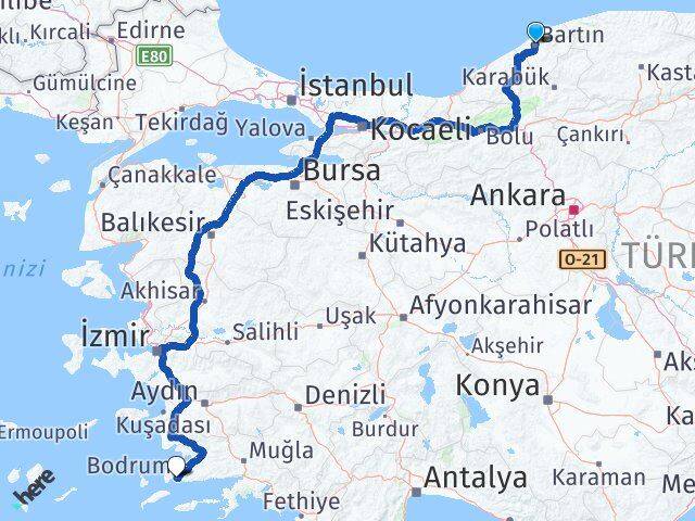 Bartın Bodrum Muğla Arası Kaç Km - Yol Haritası