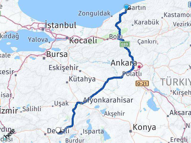 Bartın Bozkurt Denizli Arası Kaç Km - Yol Haritası