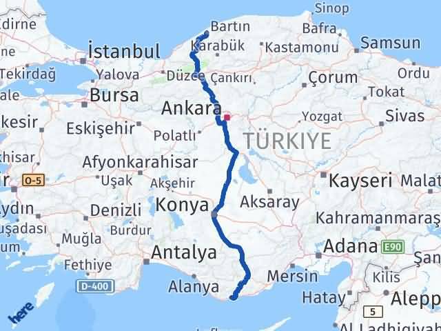 Bartın Bozyazı Mersin Arası Kaç Km - Yol Haritası