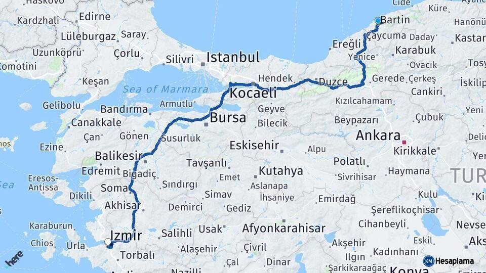 Bartın Buca İzmir Arası Kaç Km - Yol Haritası
