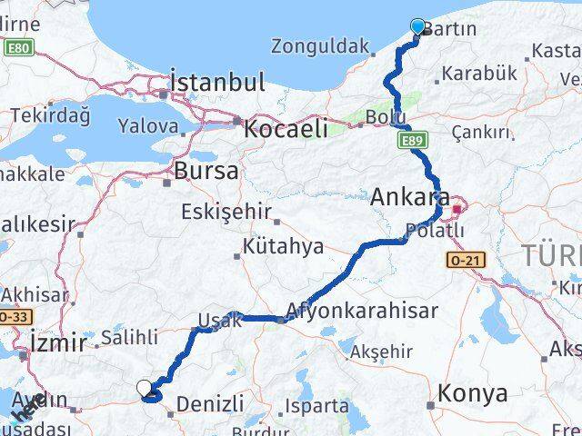 Bartın Buharkent Aydın Arası Kaç Km - Yol Haritası