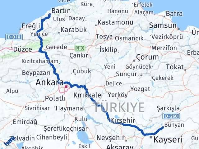 Bartın Bünyan Kayseri Arası Kaç Km - Yol Haritası