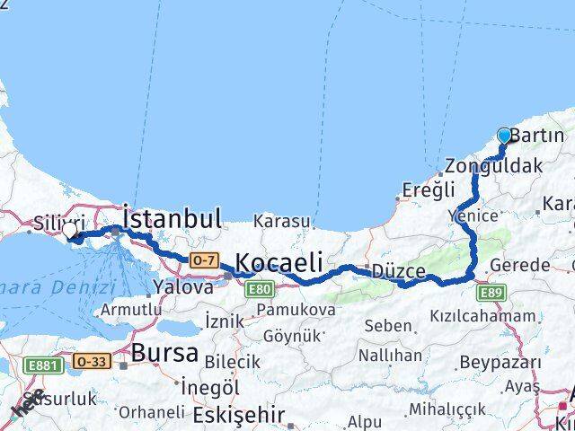 Bartın Büyükçekmece İstanbul Arası Kaç Km - Yol Haritası