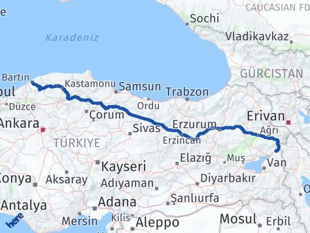 Bartın Çaldıran Van Arası Kaç Km - Yol Haritası