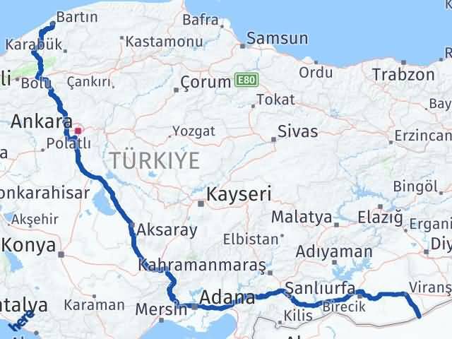 Bartın Ceylanpınar Şanlıurfa Arası Kaç Km - Yol Haritası
