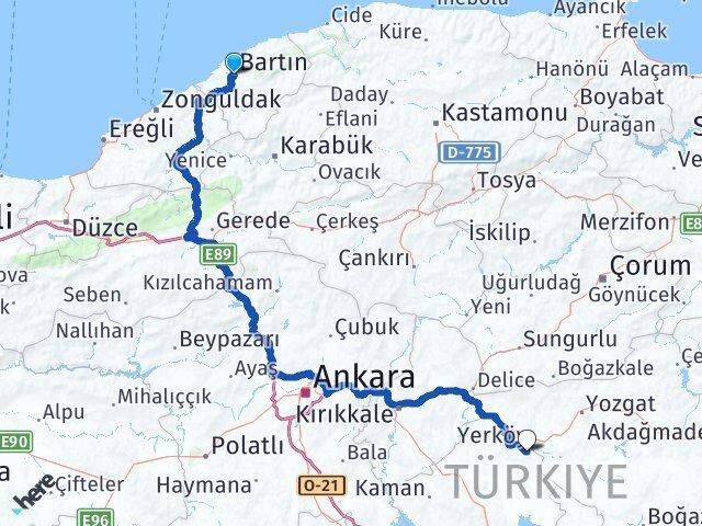 Bartın Çiçekdağı Kırşehir Arası Kaç Km - Yol Haritası