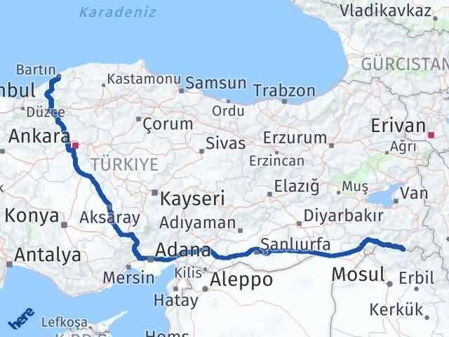 Bartın Çukurca Hakkari Arası Kaç Km - Yol Haritası