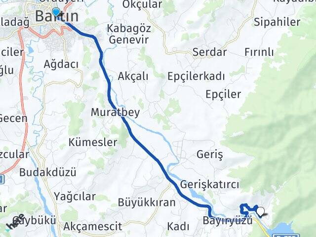 Bartın Derbent Arası Kaç Km - Yol Haritası