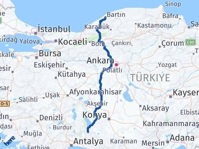 Bartın Derebucak Konya Arası Kaç Km - Yol Haritası