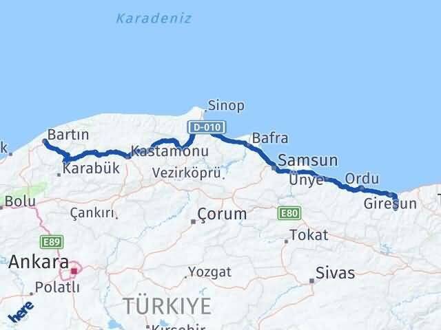 Bartın Dereli Giresun Arası Kaç Km - Yol Haritası