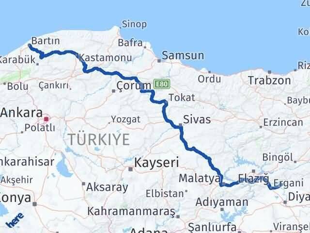 Bartın Dicle Diyarbakır Arası Kaç Km - Yol Haritası