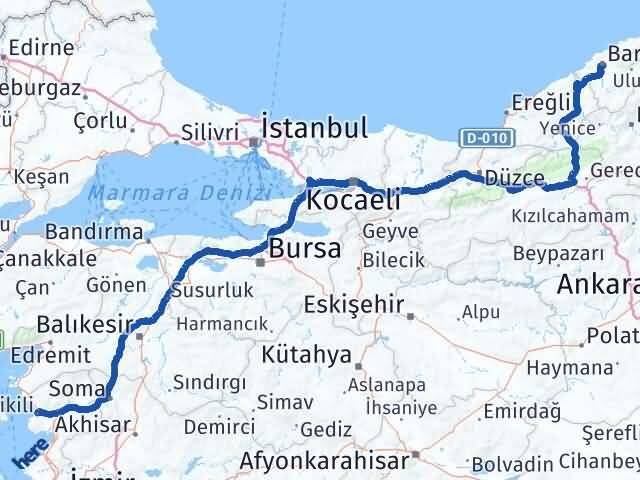 Bartın Dikili İzmir Arası Kaç Km - Yol Haritası