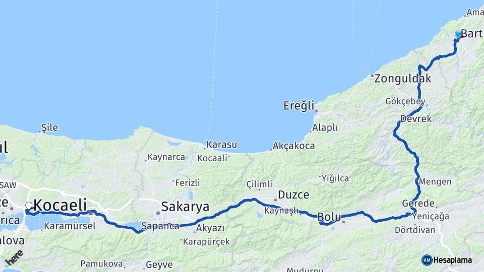 Bartın Dilovası Kocaeli Arası Kaç Km - Yol Haritası