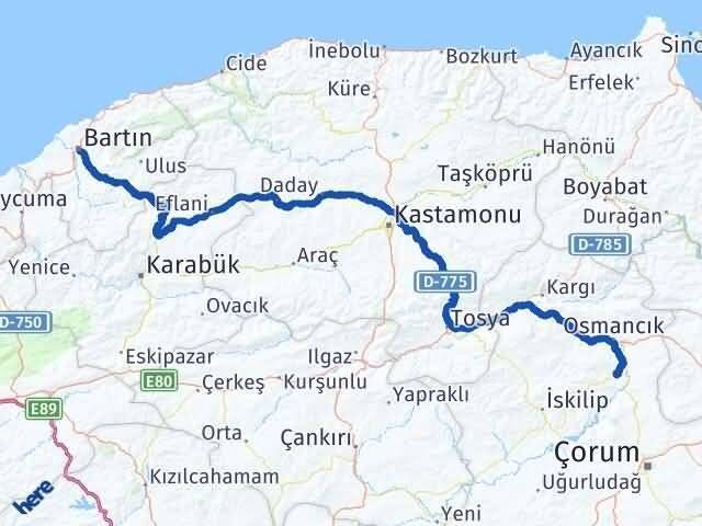 Bartın Dodurga Çorum Arası Kaç Km - Yol Haritası