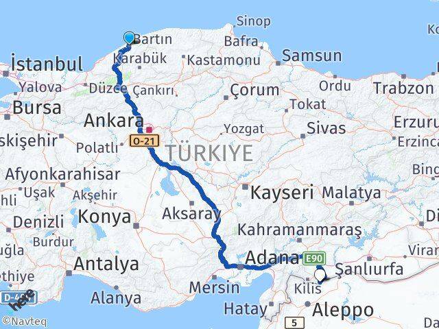 Bartın Elbeyli Kilis Arası Kaç Km - Yol Haritası