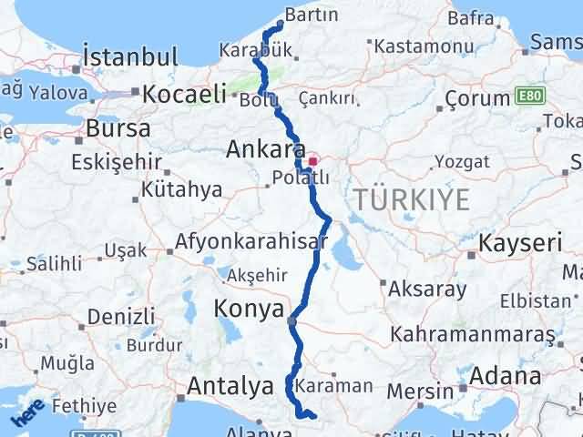 Bartın Ermenek Karaman Arası Kaç Km - Yol Haritası